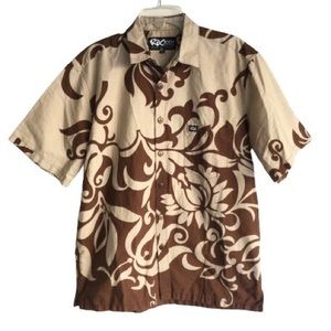 RIX 100% Cotton Hawaiian Short Sleeve Shirt Brown Men’s Large